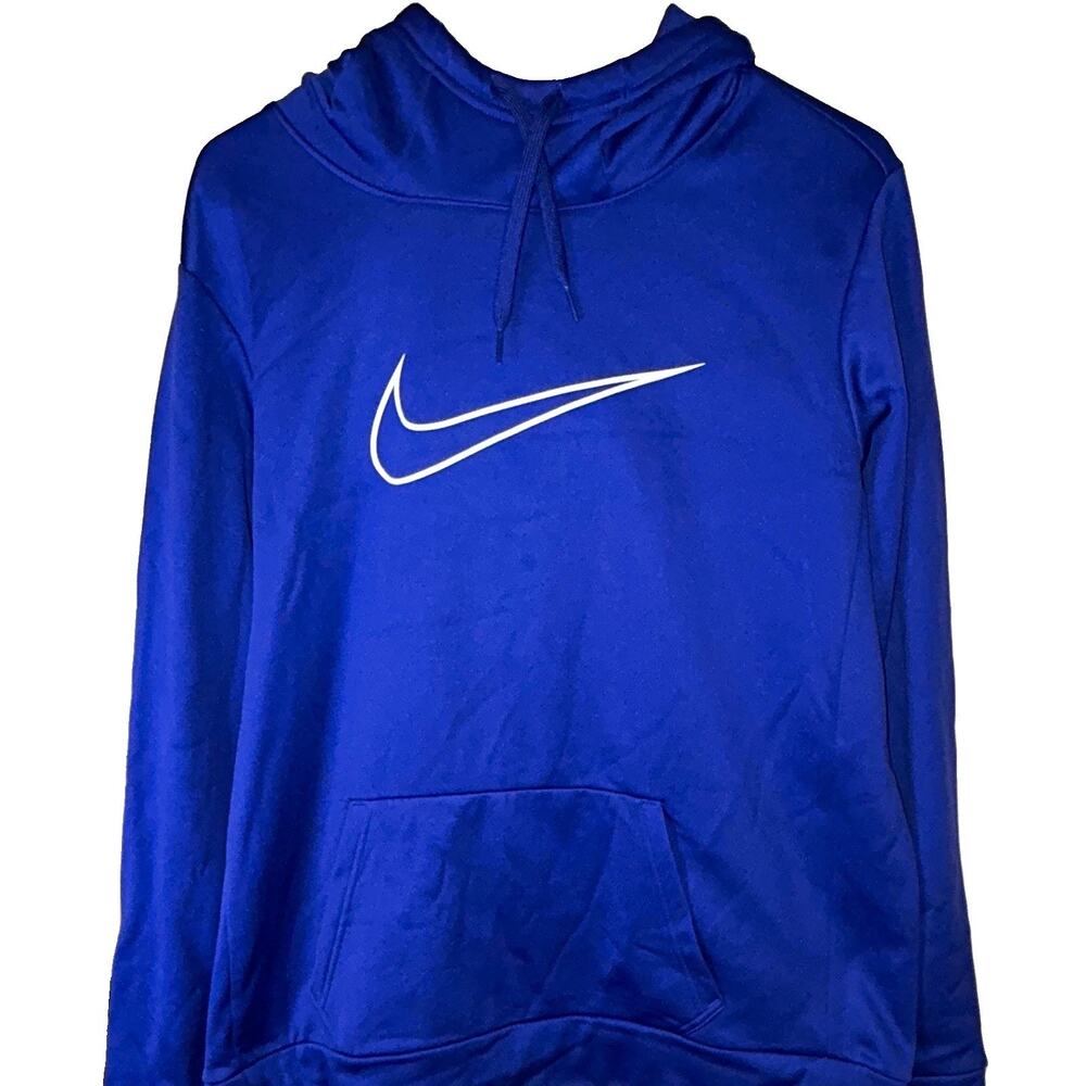 Nike Dri-FIT women’s Blue Pullover Hoodie Fleece Graphic Logo Pockets Size L